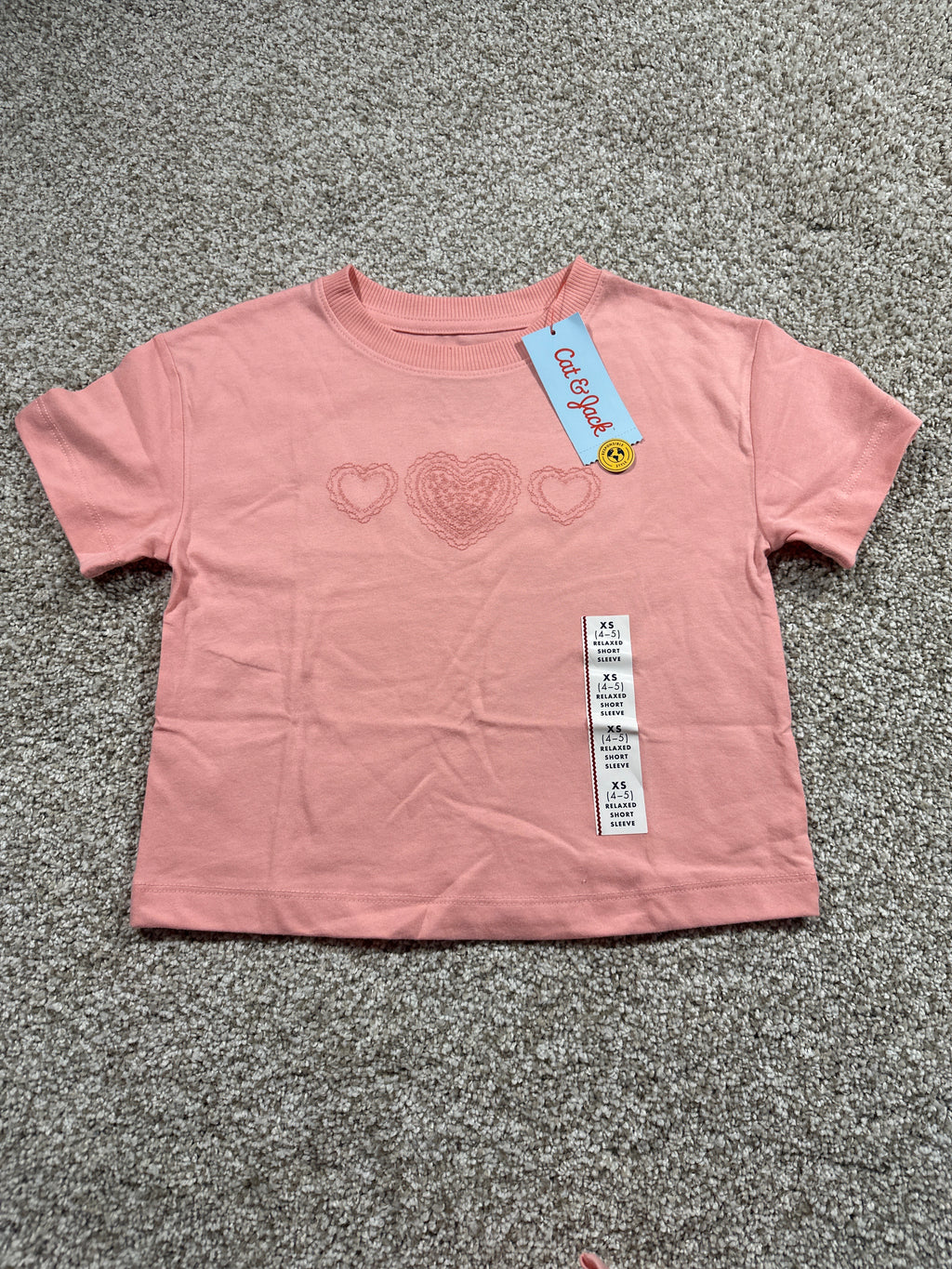 Cat & Jack Girls Peach Pink Heart T Shirt Size XS
