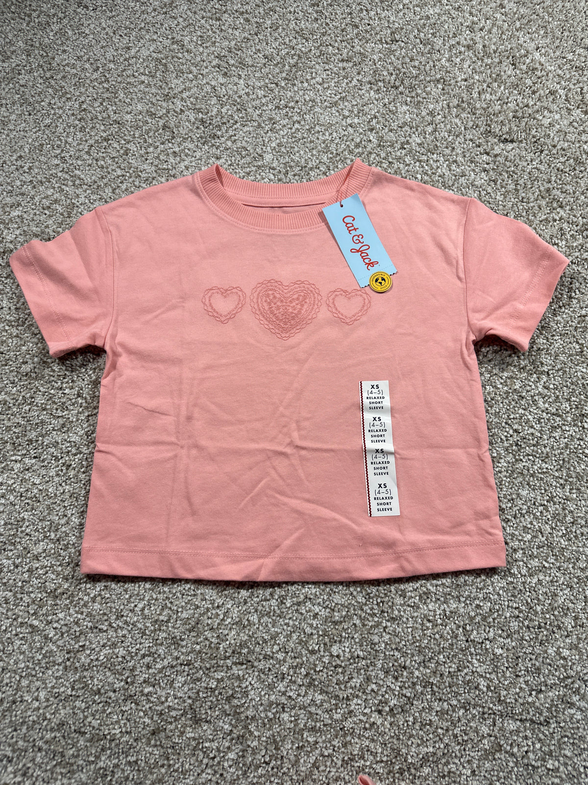 Cat & Jack Girls Peach Pink Heart T Shirt Size XS