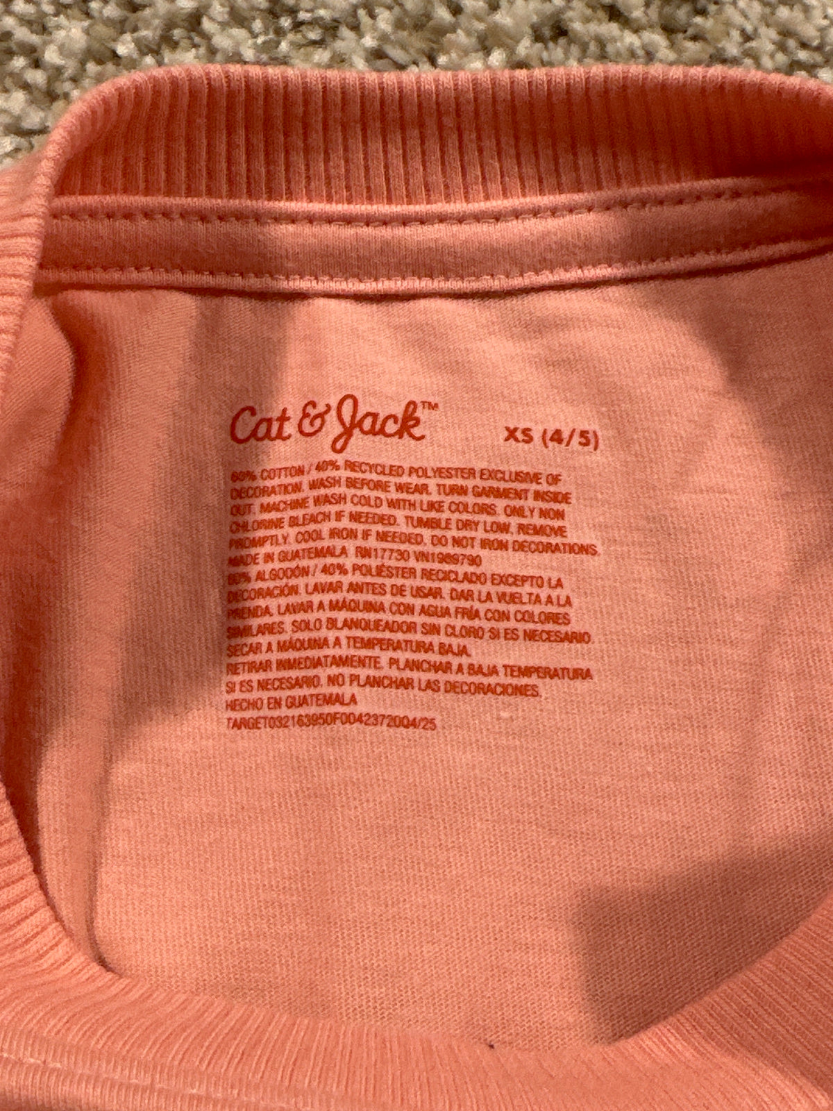Cat & Jack Girls Peach Pink Heart T Shirt Size XS