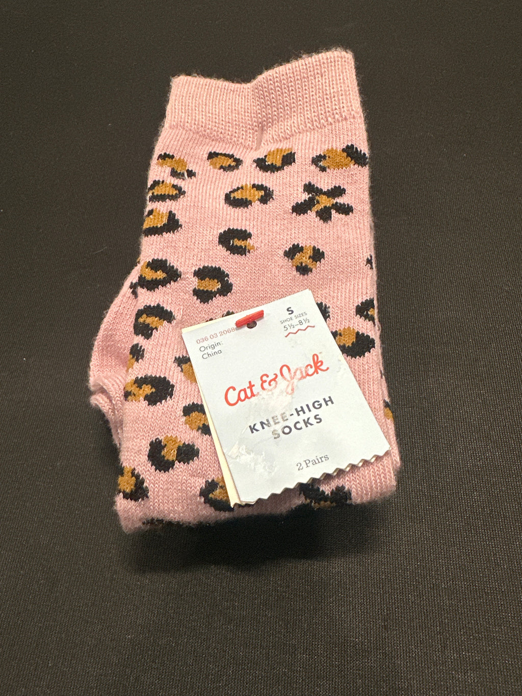 Cat & Jack girls pink leopard knee-high socks 2 pack size S