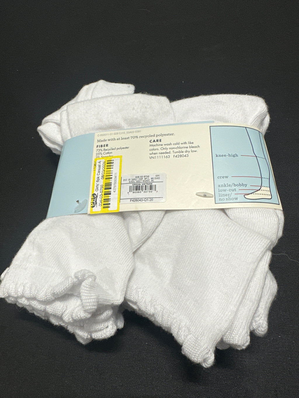 Cat & Jack girls white ankle socks 6-pack