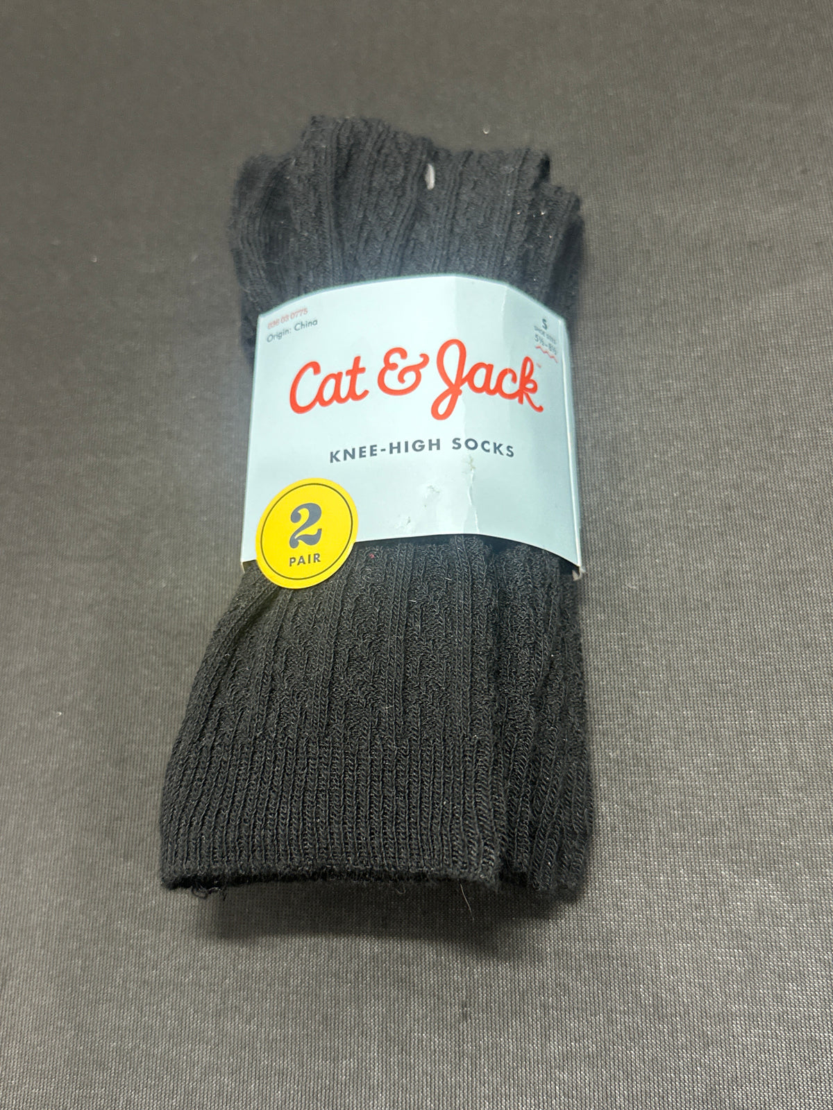 Cat & Jack kids black knee-high socks 2 pack, size S