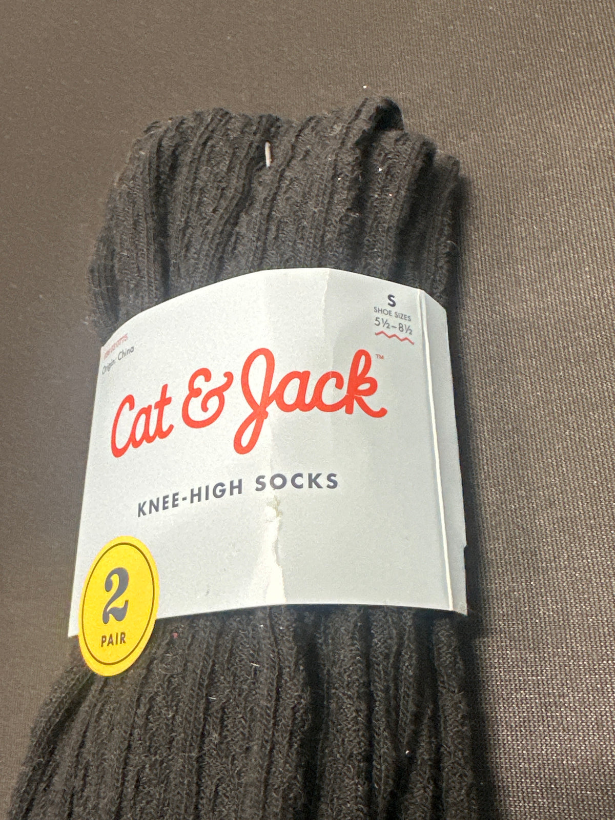 Cat & Jack kids black knee-high socks 2 pack, size S