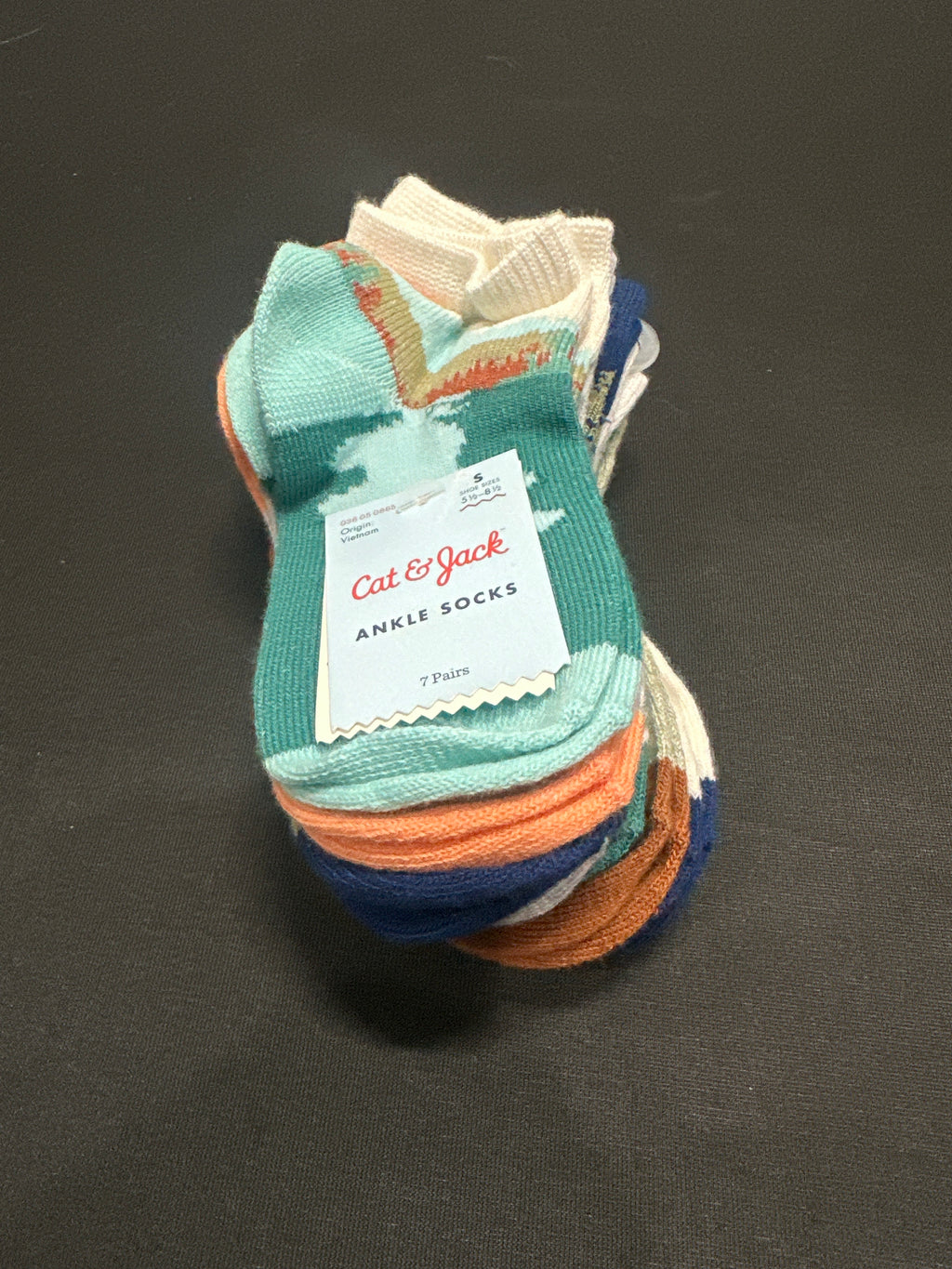 Cat & Jack kids multicolor ankle socks 7 pack, size S