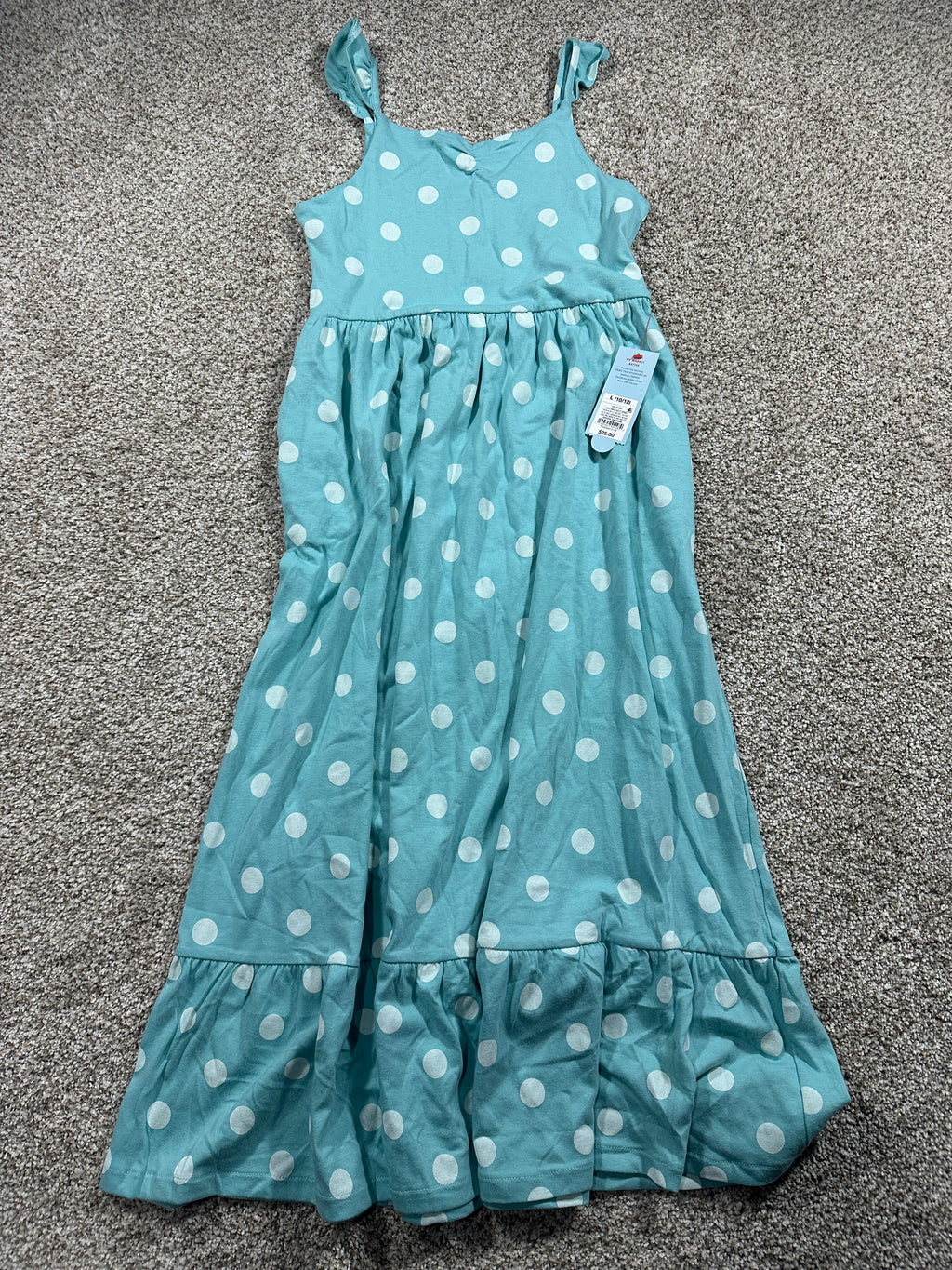 Cat & Jack girls light aqua polka dot maxi dress, size L 10/12