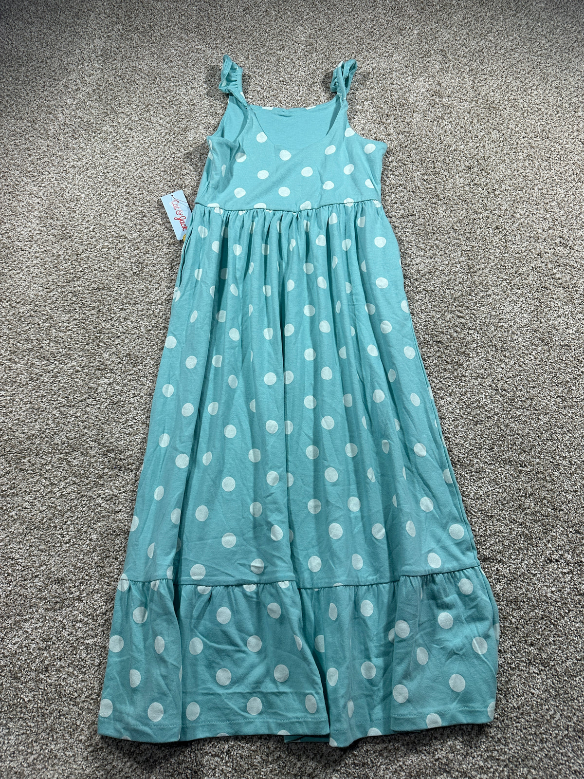 Cat & Jack girls light aqua polka dot maxi dress, size L 10/12