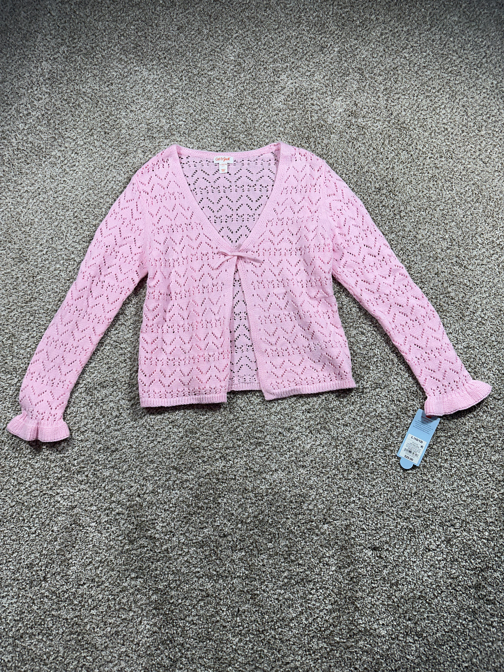 Cat & Jack Girls Light Pink Open Knit Tie Front Cardigan L 10/12