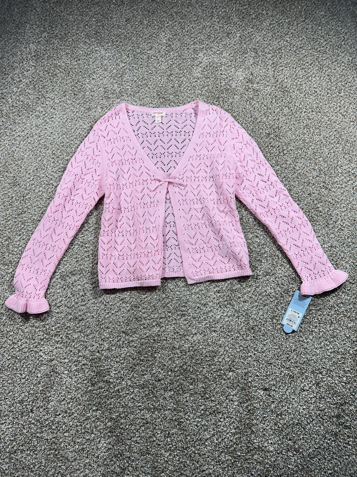 Cat & Jack Girls Light Pink Open Knit Tie Front Cardigan L 10/12
