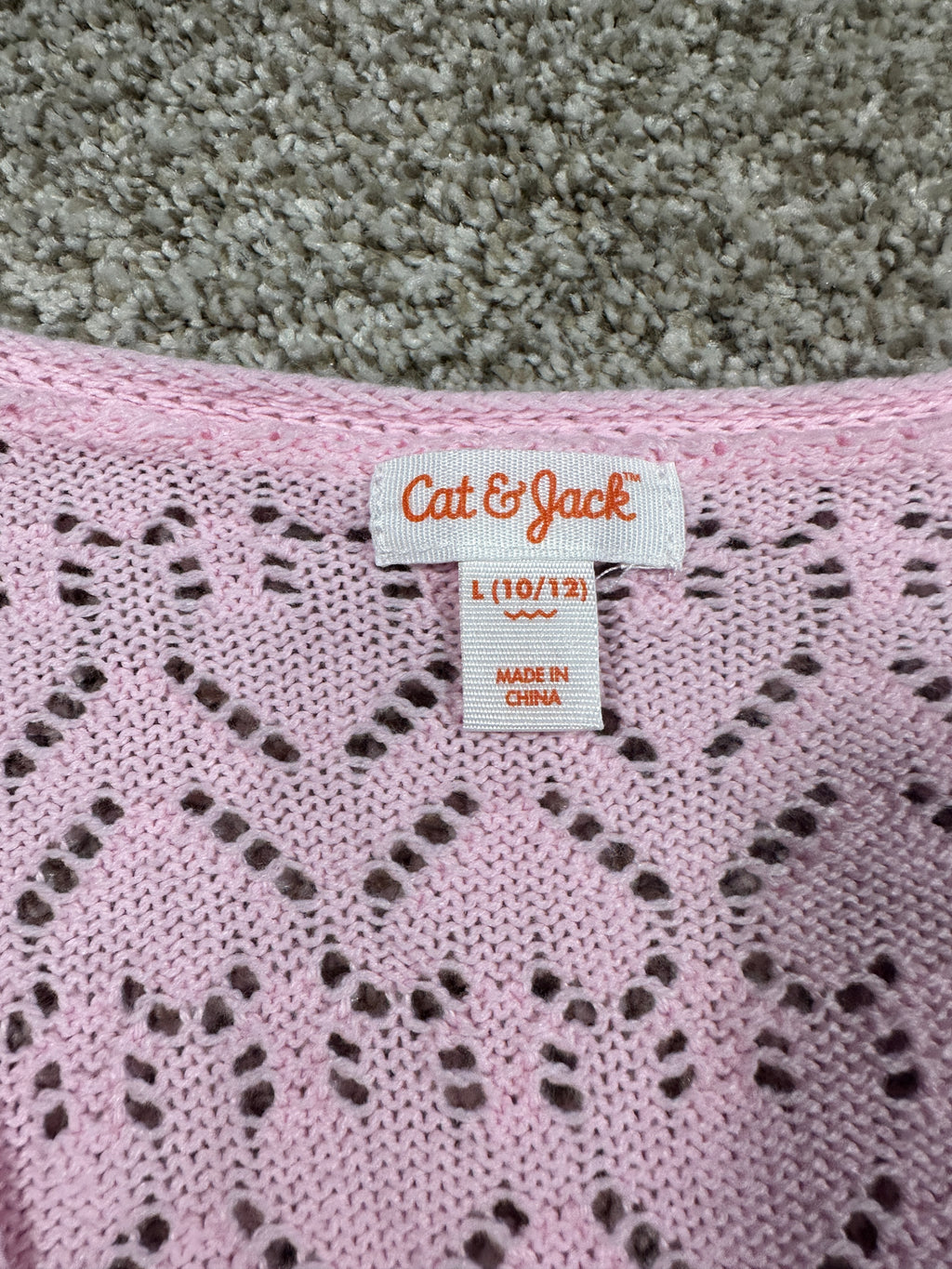 Cat & Jack Girls Light Pink Open Knit Tie Front Cardigan L 10/12
