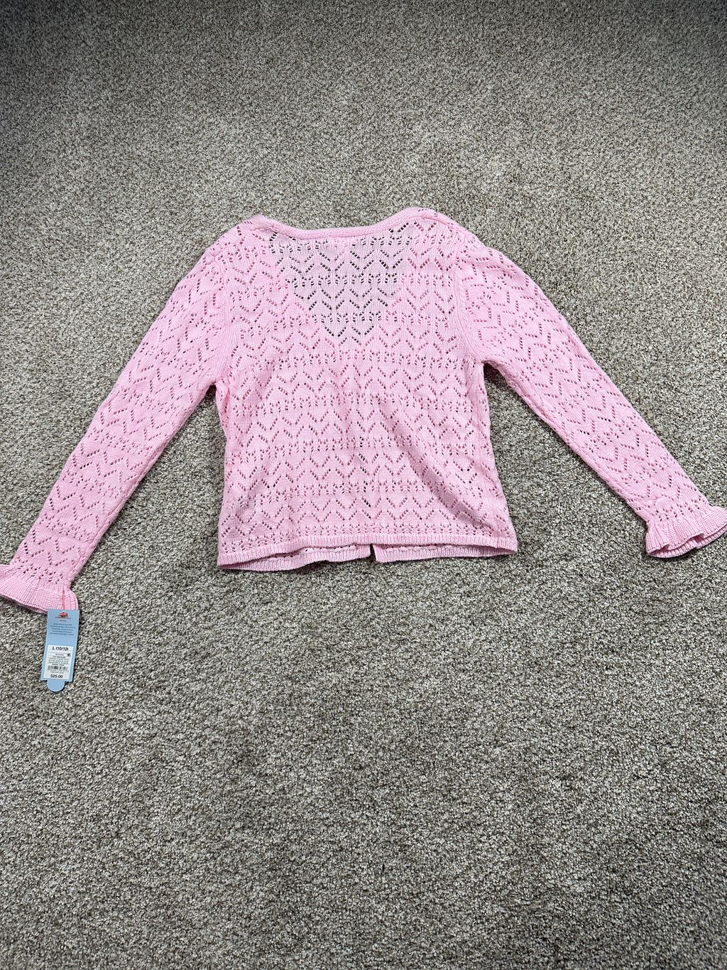 Cat & Jack Girls Light Pink Open Knit Tie Front Cardigan L 10/12