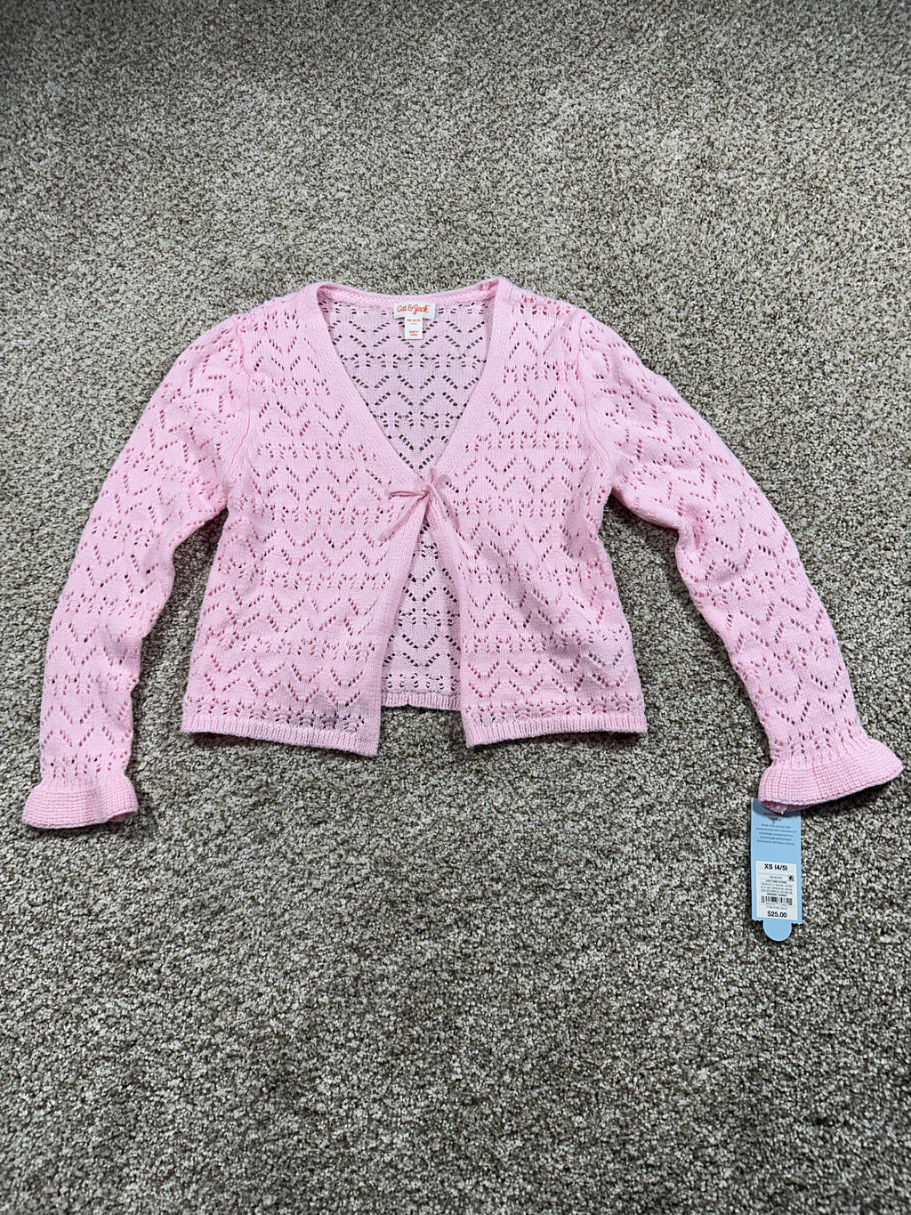 Cat & Jack Girls Light Pink Open Knit Tie Front Cardigan XS 4/5