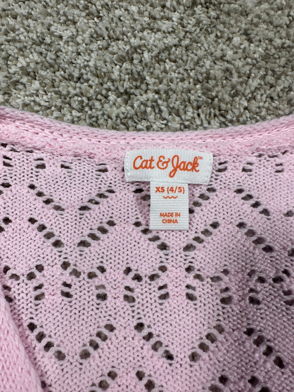 Cat & Jack Girls Light Pink Open Knit Tie Front Cardigan XS 4/5