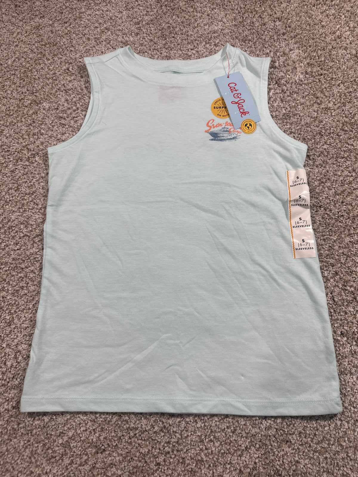 Cat & Jack Kids Pale Mint Speedboat Waves Tank S 6/7