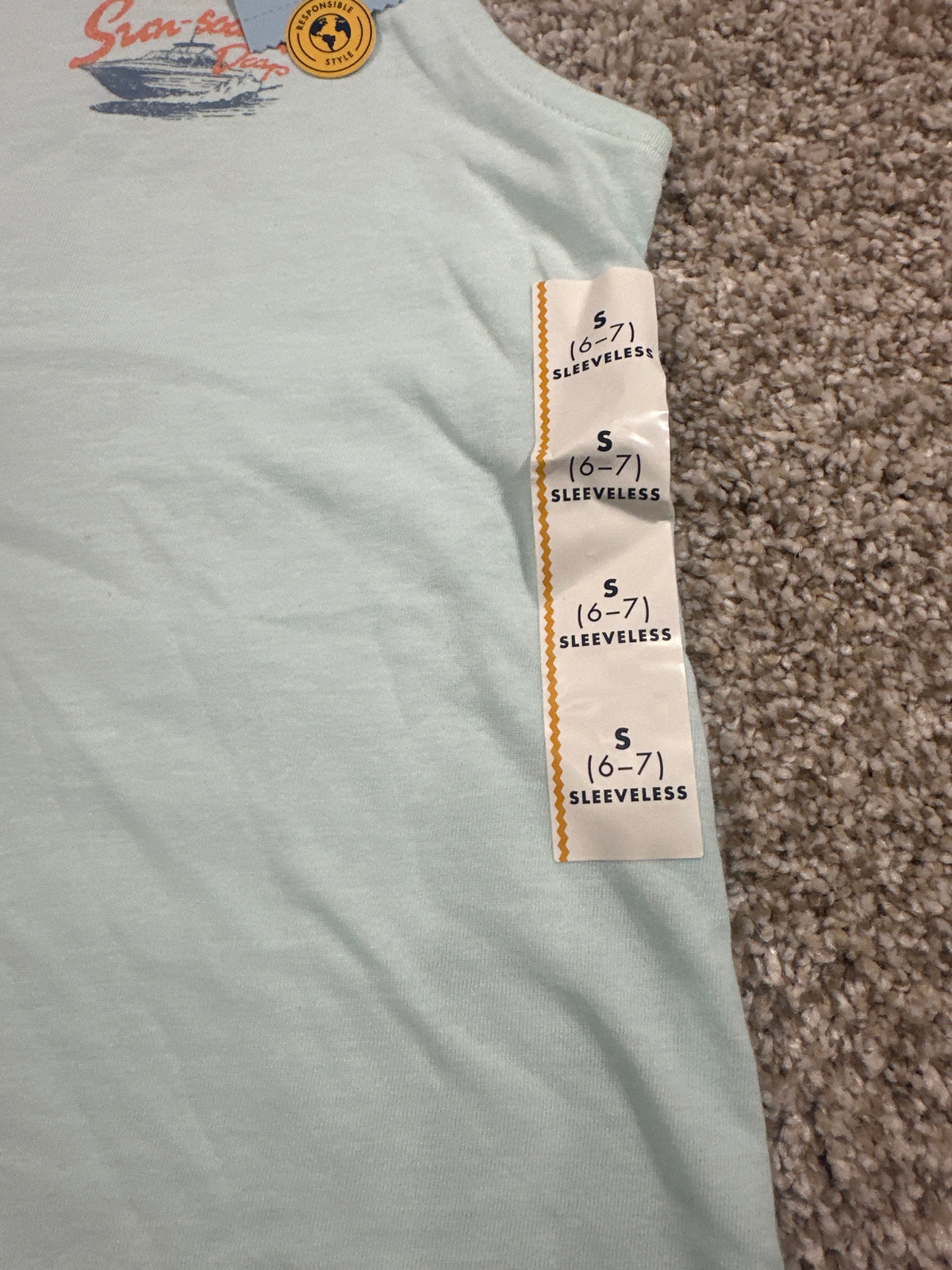 Cat & Jack Kids Pale Mint Speedboat Waves Tank S 6/7