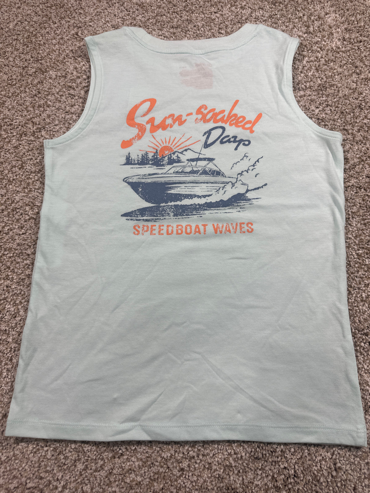 Cat & Jack Kids Pale Mint Speedboat Waves Tank S 6/7