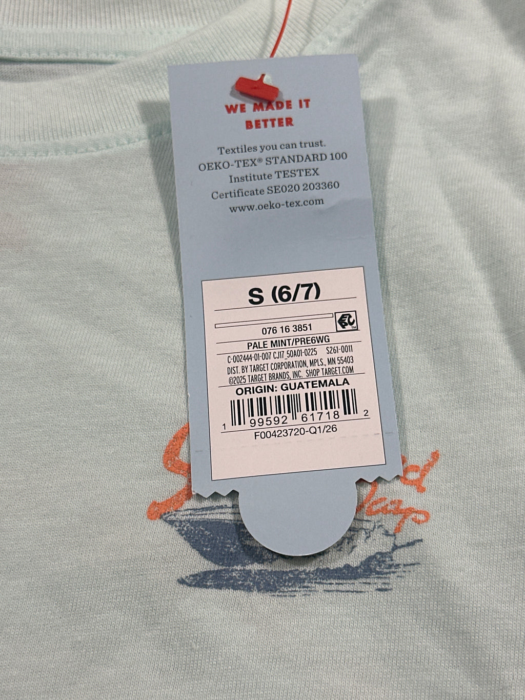 Cat & Jack Kids Pale Mint Speedboat Waves Tank S 6/7