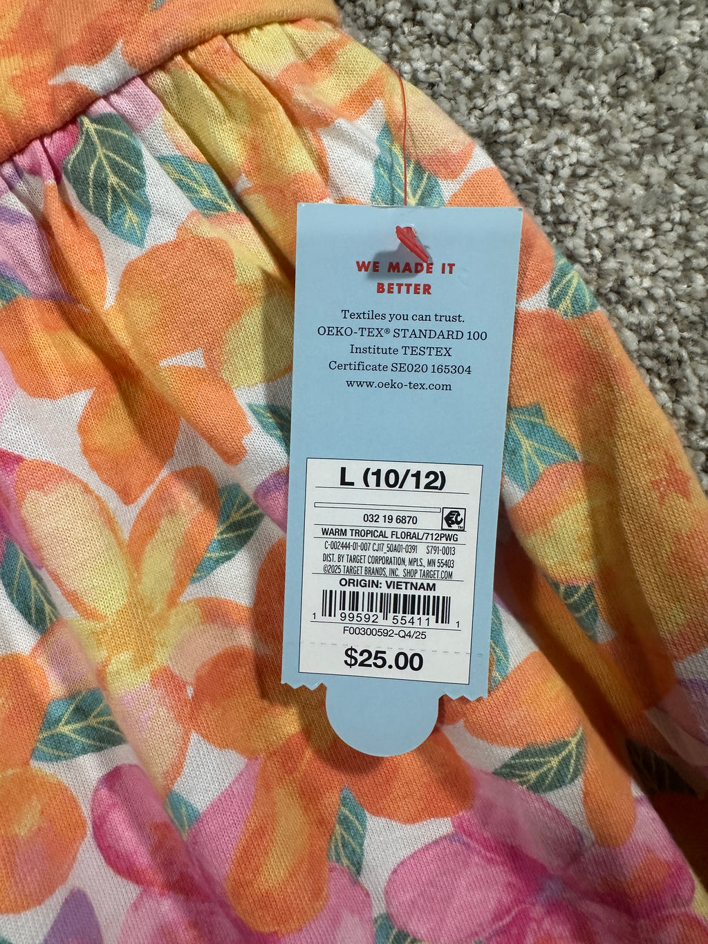 Cat & Jack girls warm tropical floral maxi dress, size L 10/12