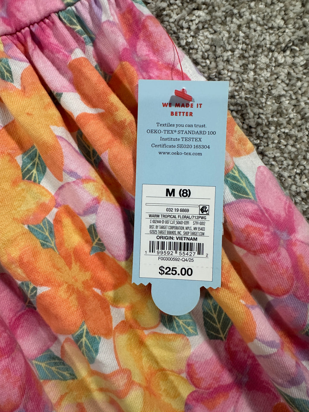 Cat & Jack girls warm tropical floral maxi dress, size M 8