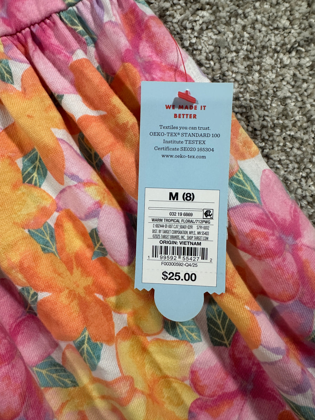 Cat & Jack girls warm tropical floral maxi dress, size M 8