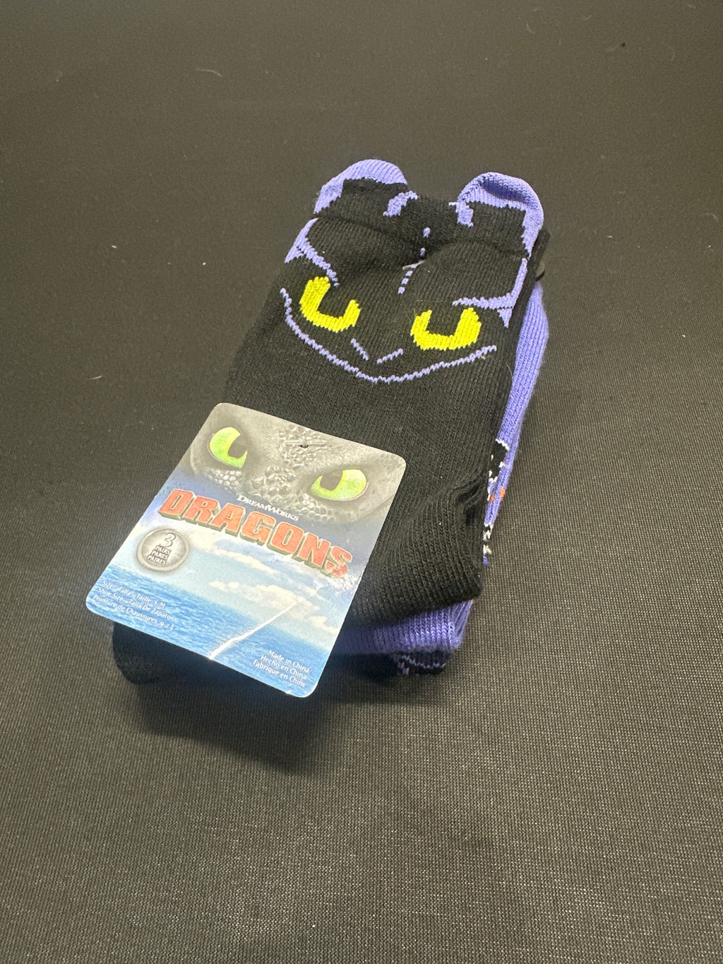 DreamWorks How to Train Your Dragon boys crew socks 3 pack, size S/M