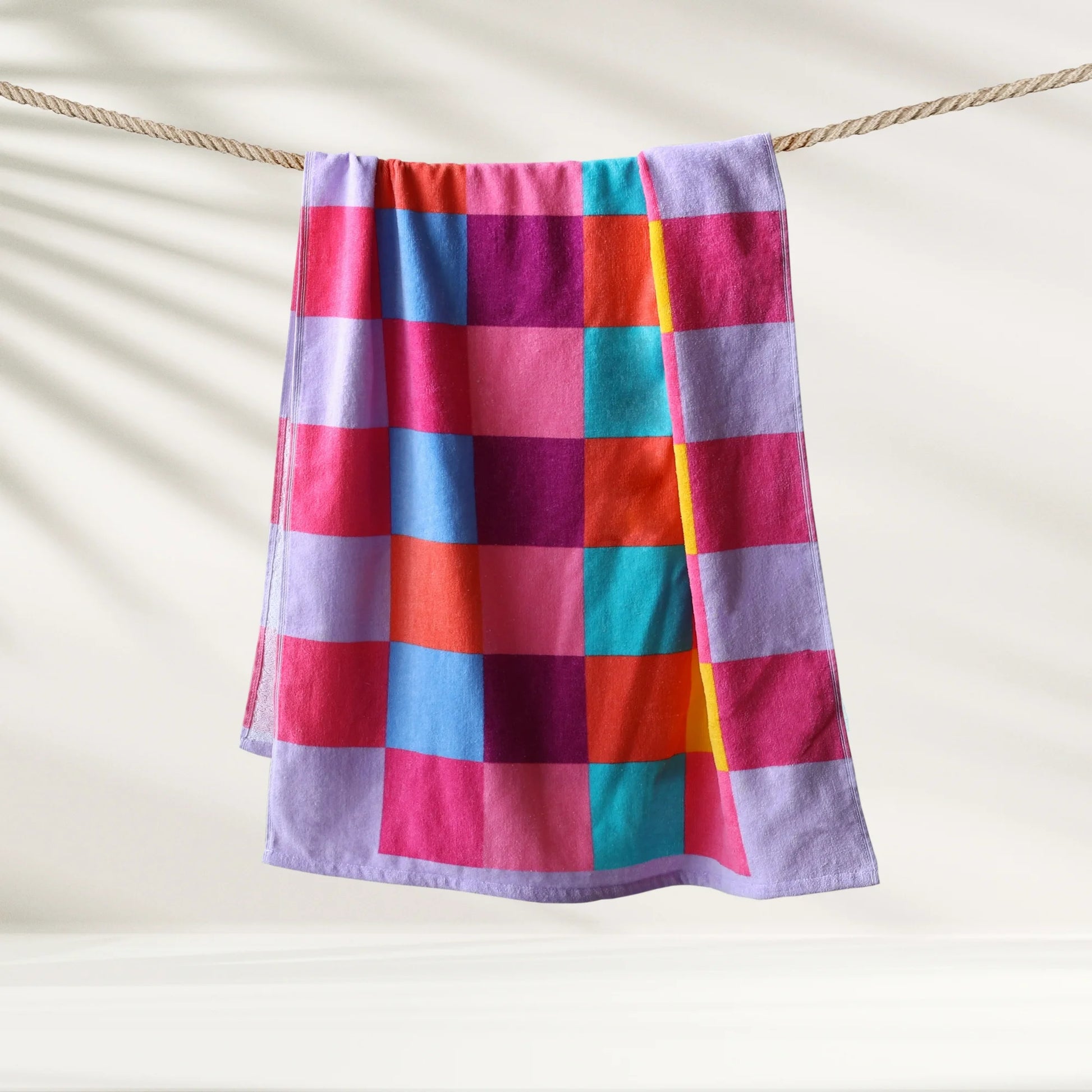 Mainstays Velour Beach Towel, Checker Warm, Multi-Color, 28x60