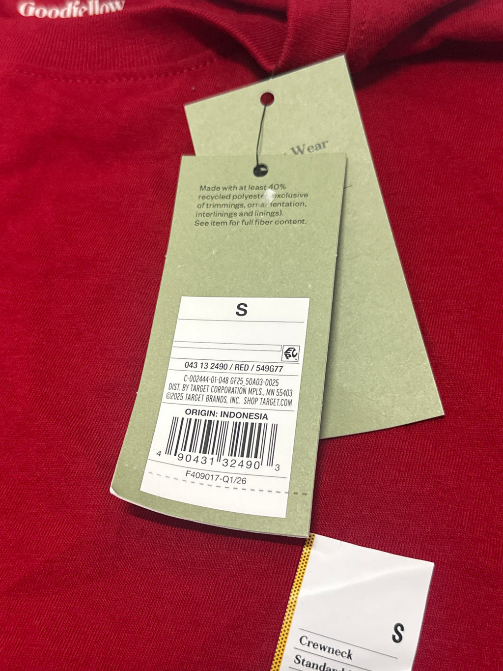 Goodfellow & Co Red Crew Neck T Shirt Size S product photo 5
