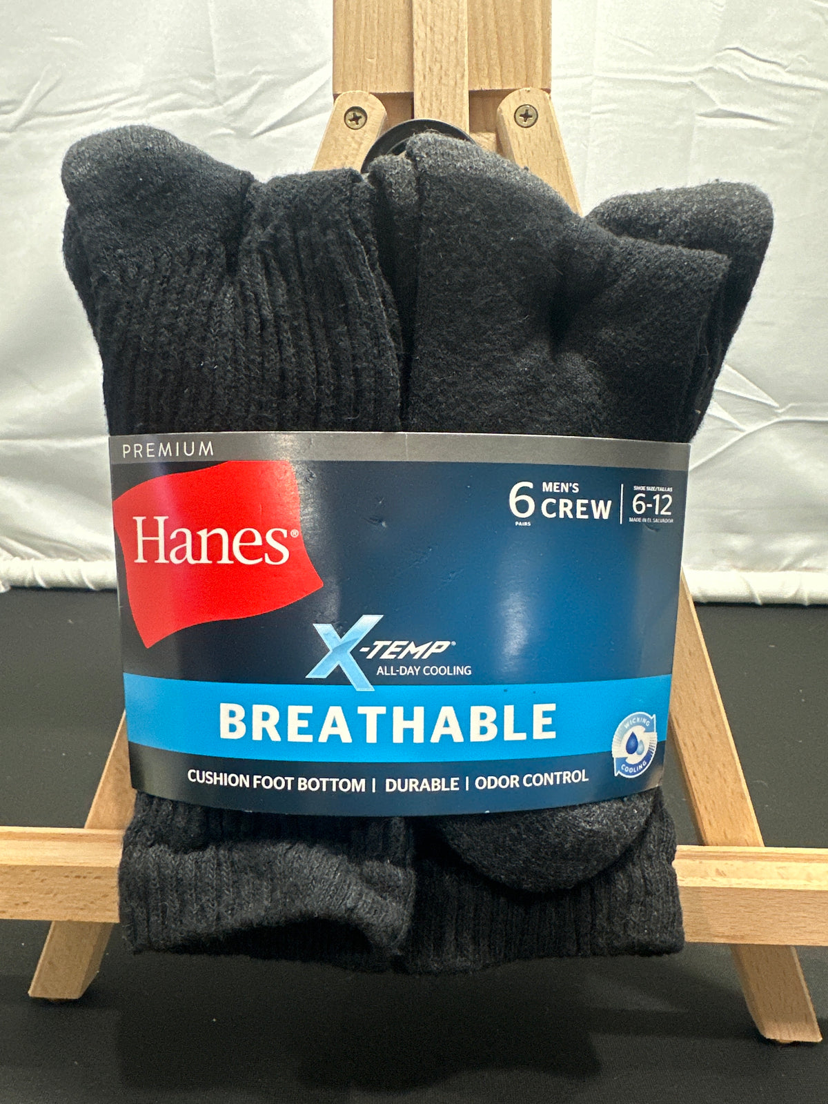 Hanes Men's X-Temp Breathable Black Crew Socks 6 Pairs 6-12