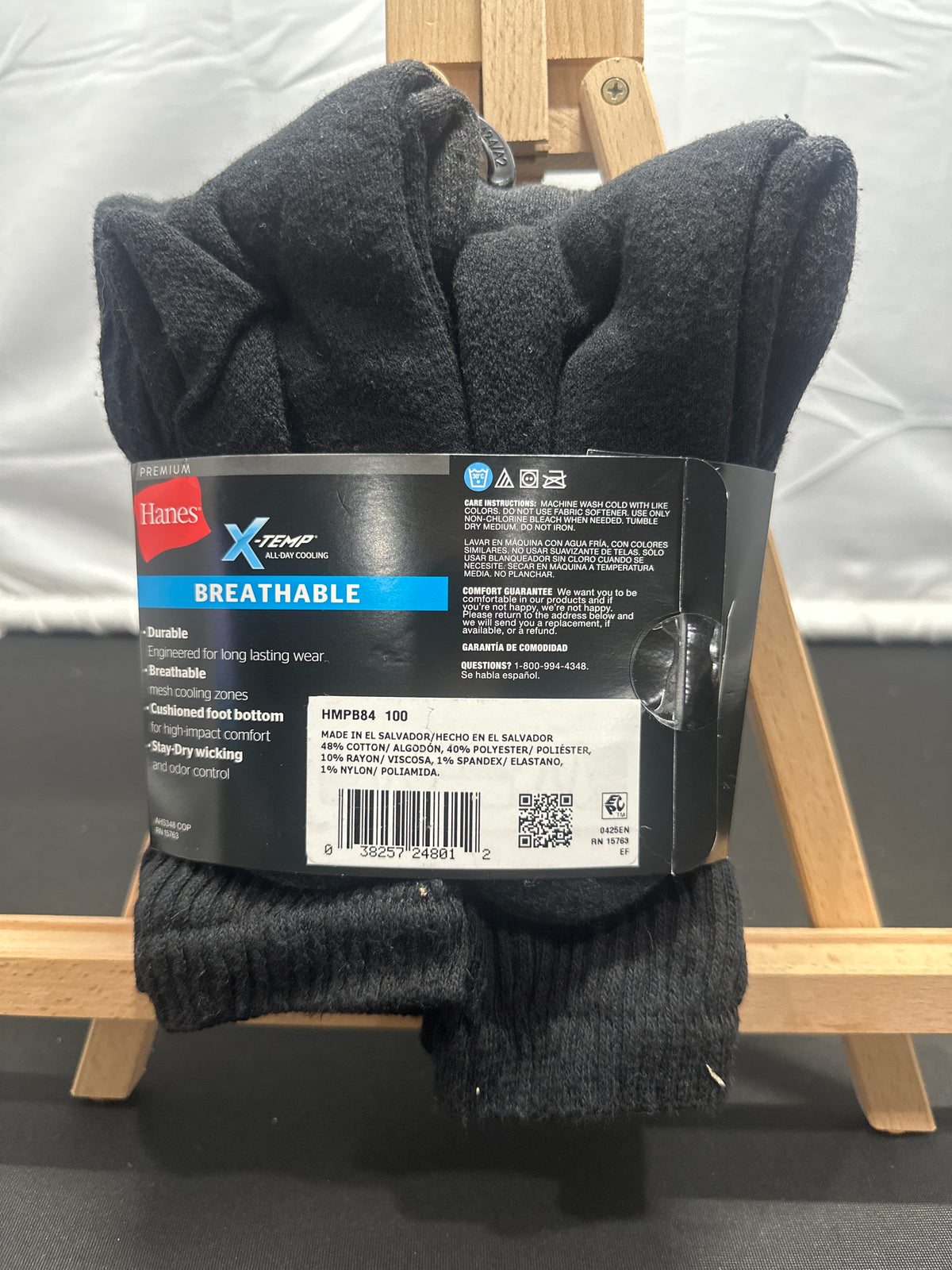 Hanes Men's X-Temp Breathable Black Crew Socks 6 Pairs 6-12