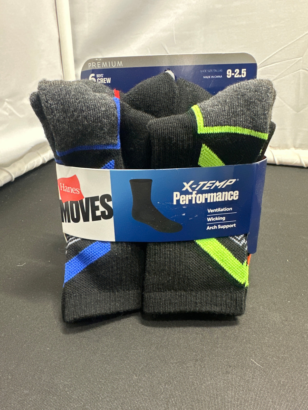 Hanes Moves boys' X-Temp Performance crew socks 6-pack