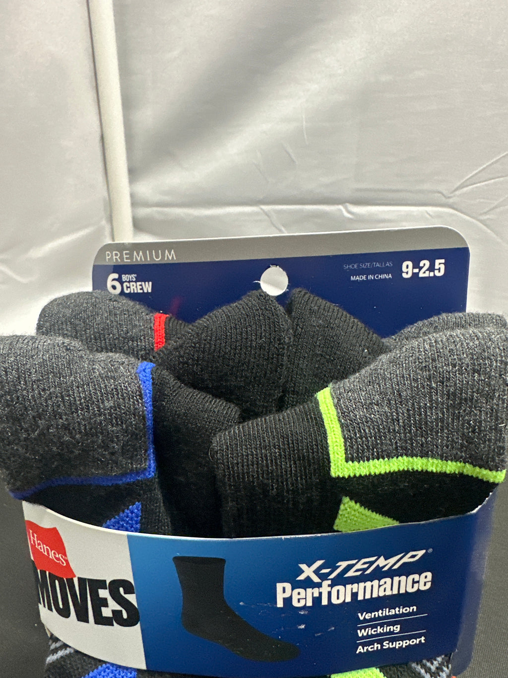Hanes Moves boys' X-Temp Performance crew socks 6-pack