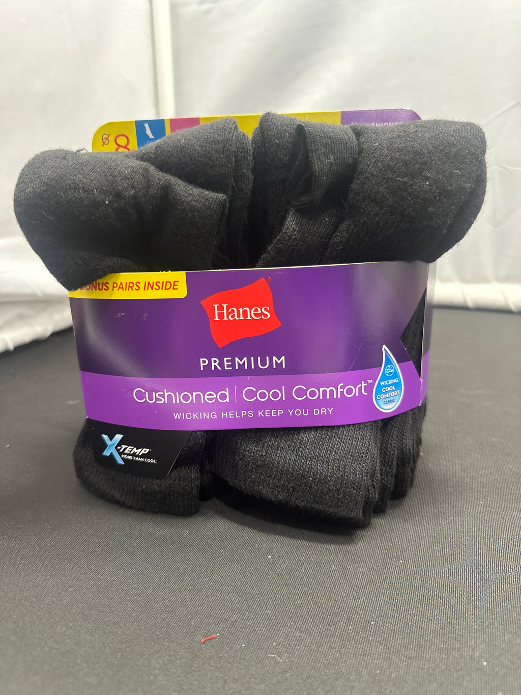 Hanes Women's Cool Comfort Black Crew Socks 8 Pairs 5-9