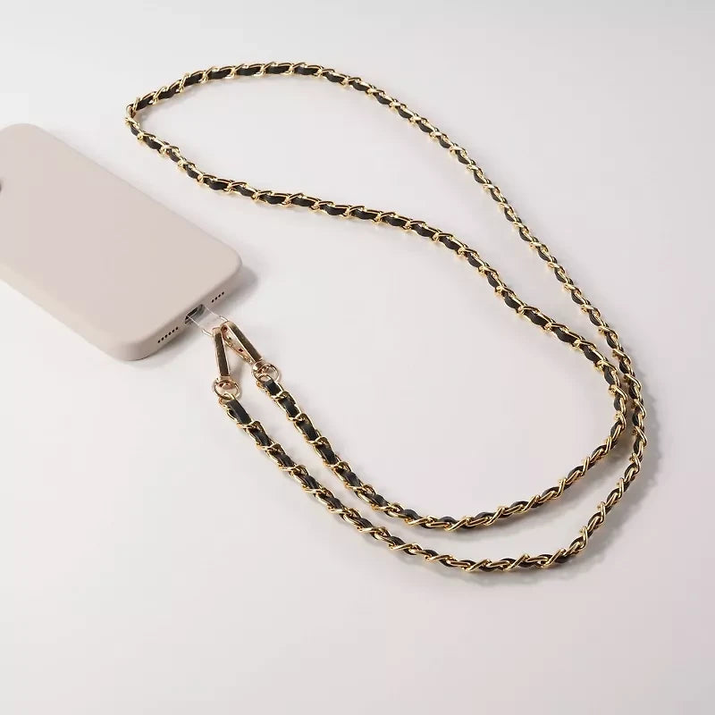 Hello Lux Phone Crossbody Golden Chain with Black Faux Leather