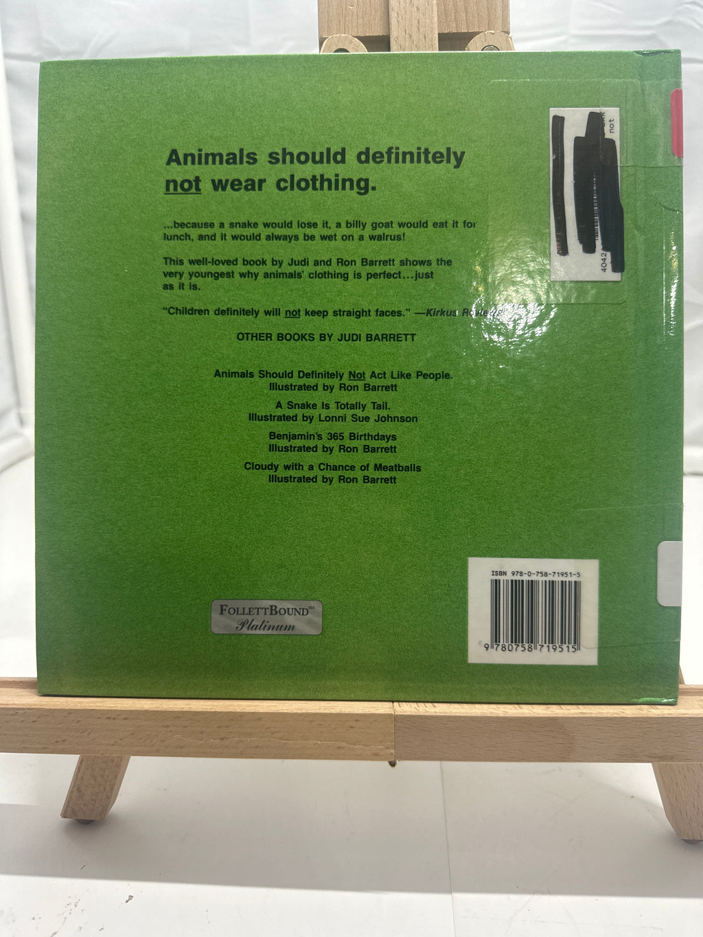 Animals Should Definitely Not Wear Clothing by Judi Barrett Hardcover