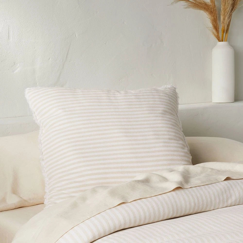 Euro 26''x26'' Textured Chambray Cotton Decorative Throw Pillow - Casaluna™ Natural Stripe