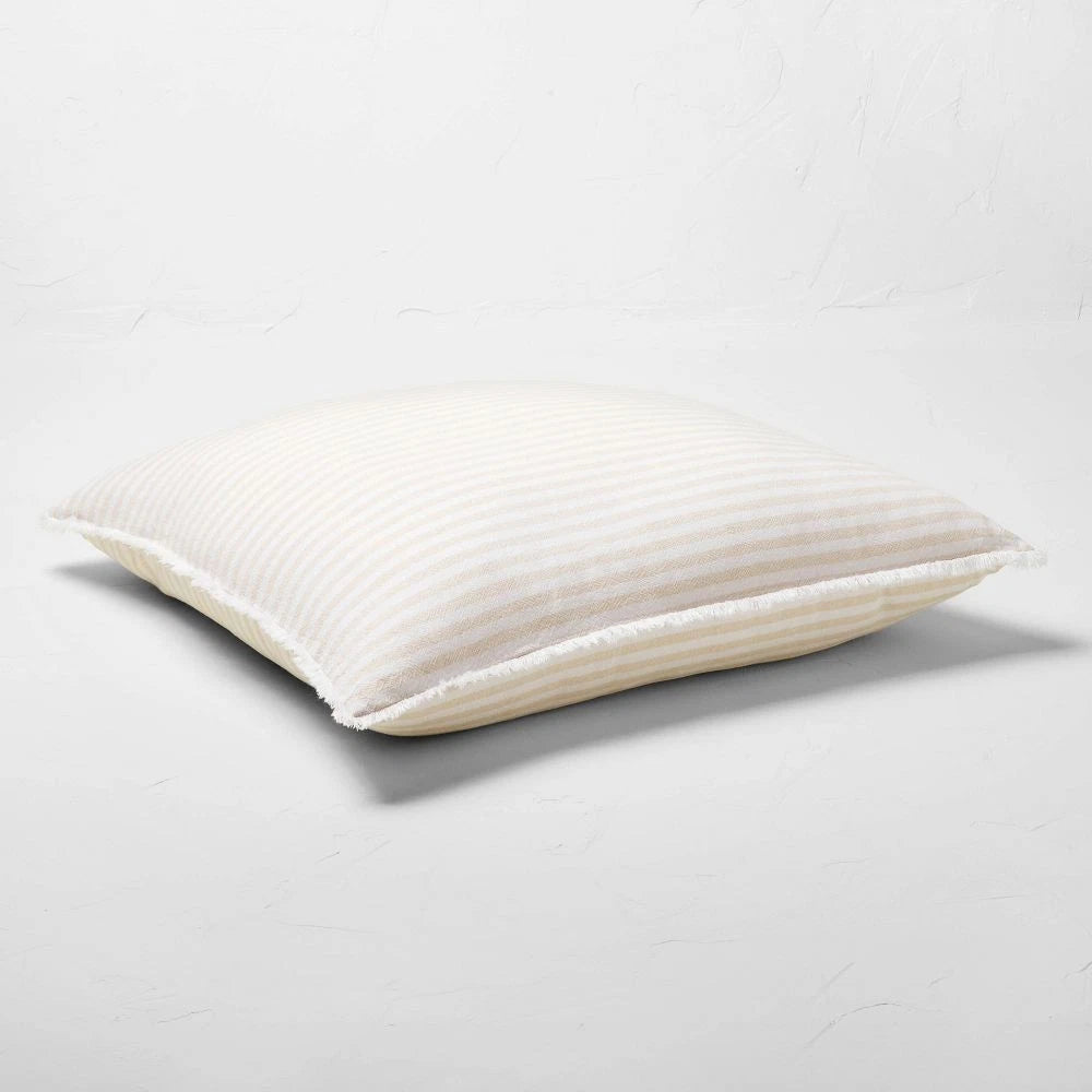 Euro 26''x26'' Textured Chambray Cotton Decorative Throw Pillow - Casaluna™ Natural Stripe