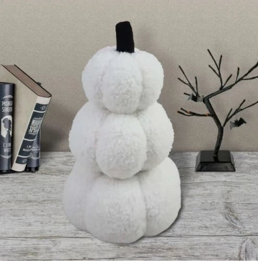 Way To Celebrate Halloween/Fall White Plush Stacked Pumpkin Decor Approx. 14" H