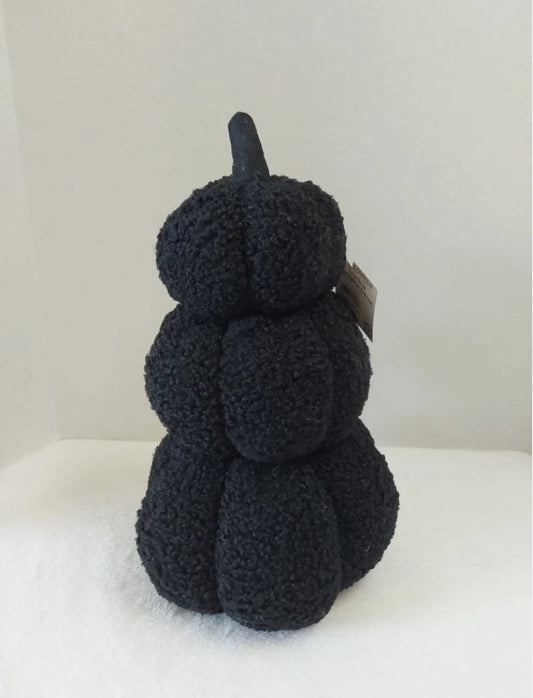 Way To Celebrate Halloween/Fall Black Plush Stacked Pumpkin Decor Approx. 14" H