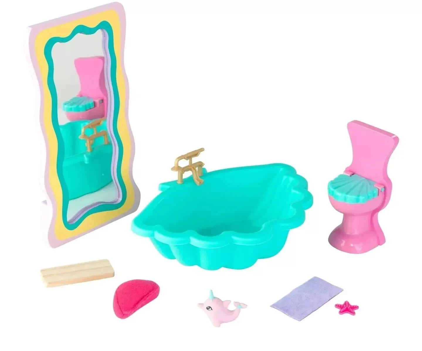 KidKraft Rainbow Dreamers Seashell Bathroom Furniture Dollhouse Set 20181