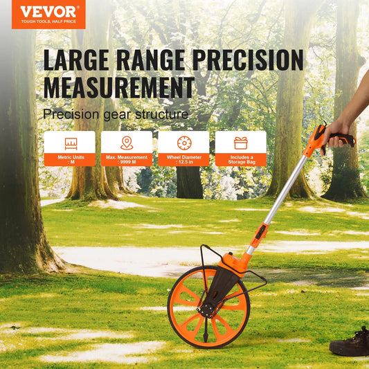 VEVOR Measuring Wheel in Inches, 12.5in Diameter Wheel, Centerline Design w/ Handbrake, 39.76-20.47 in Telescoping Measure Wheel,Measurement 0-9,999m with Bag (bag has damage)