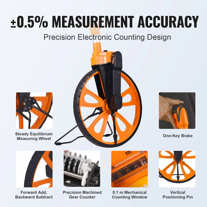 VEVOR Measuring Wheel in Inches, 12.5in Diameter Wheel, Centerline Design w/ Handbrake, 39.76-20.47 in Telescoping Measure Wheel,Measurement 0-9,999m with Bag (bag has damage)