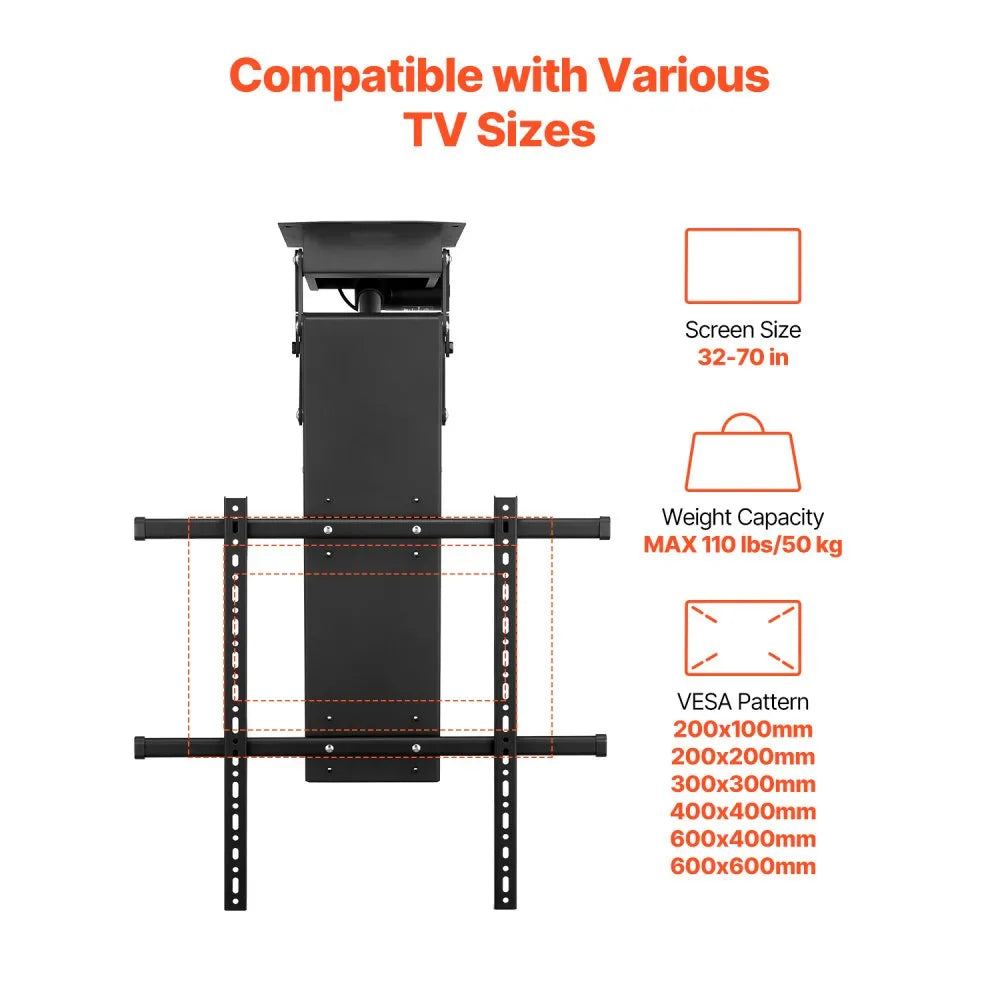 VEVOR Motorized TV Lift Ceiling Mount 32-70" 110lb Remote DT680-A