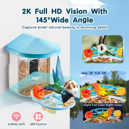 VEVOR Smart Bird Feeder with Camera, 2K HD AI Identify 10,000+ Bird Species, Solar-Powered Bird Watching Camera with Auto Capture & Instant Notify, Wireless Outdoor Ideal Gift for Bird Lovers (Green)