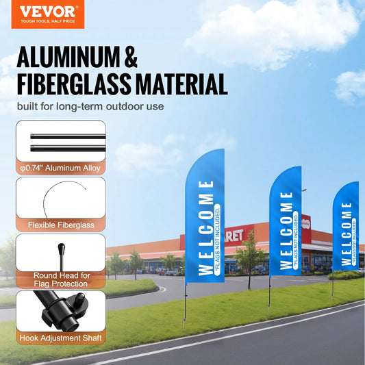 VEVOR Feather Flag Pole Kit, 2 Packs Swooper Flag Pole 12.7 ft, Sign Flag Poles for Business Advertising Flags Outdoor, with Ground Stakes and A Carrying Bag (Flag Not Included)
