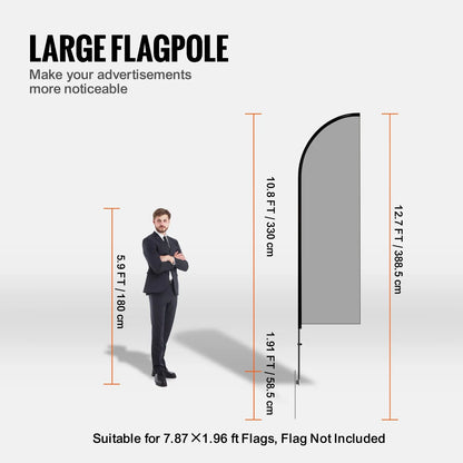 VEVOR Feather Flag Pole Kit, 2 Packs Swooper Flag Pole 12.7 ft, Sign Flag Poles for Business Advertising Flags Outdoor, with Ground Stakes and A Carrying Bag (Flag Not Included)