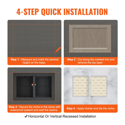 VEVOR Shower Niche Ready for Tile 16 x 24, Double Shelf Organizer, Square Corners Wall-inserted Niche Recessed, Sealed Protection Modern Soap Storage Niche for Shower Bathroom, Black