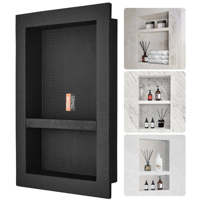 VEVOR Shower Niche Ready for Tile 16 x 24, Double Shelf Organizer, Square Corners Wall-inserted Niche Recessed, Sealed Protection Modern Soap Storage Niche for Shower Bathroom, Black