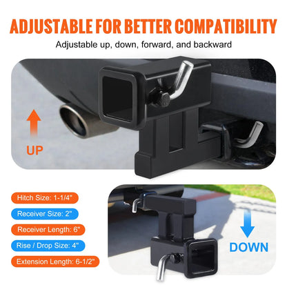 VEVOR Hitch Adapter, 1-14 to 2 Receiver Hitch Extender Extension, Trailer Hitch Riser with 4 RiseDrop, 6-12 Extension Length, 4000 lbs Towing Capacity, Hitch Pins, Bolt and Nut Included, Black
