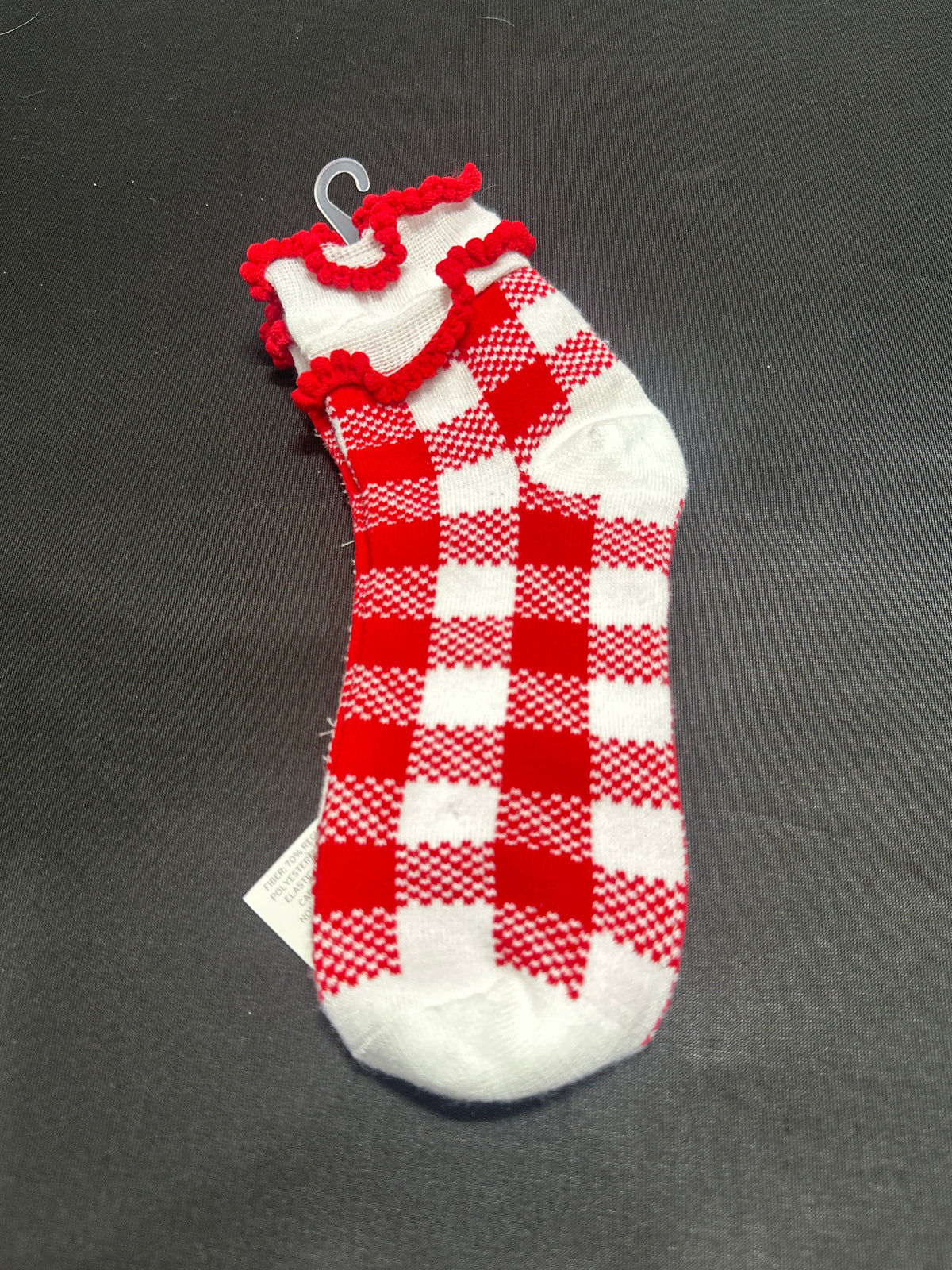 Wondershop Red Gingham Pom Trim Ankle Socks Shoe Size 4-10